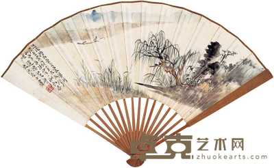 唐云 白蕉 闲山一舸 行书 成扇